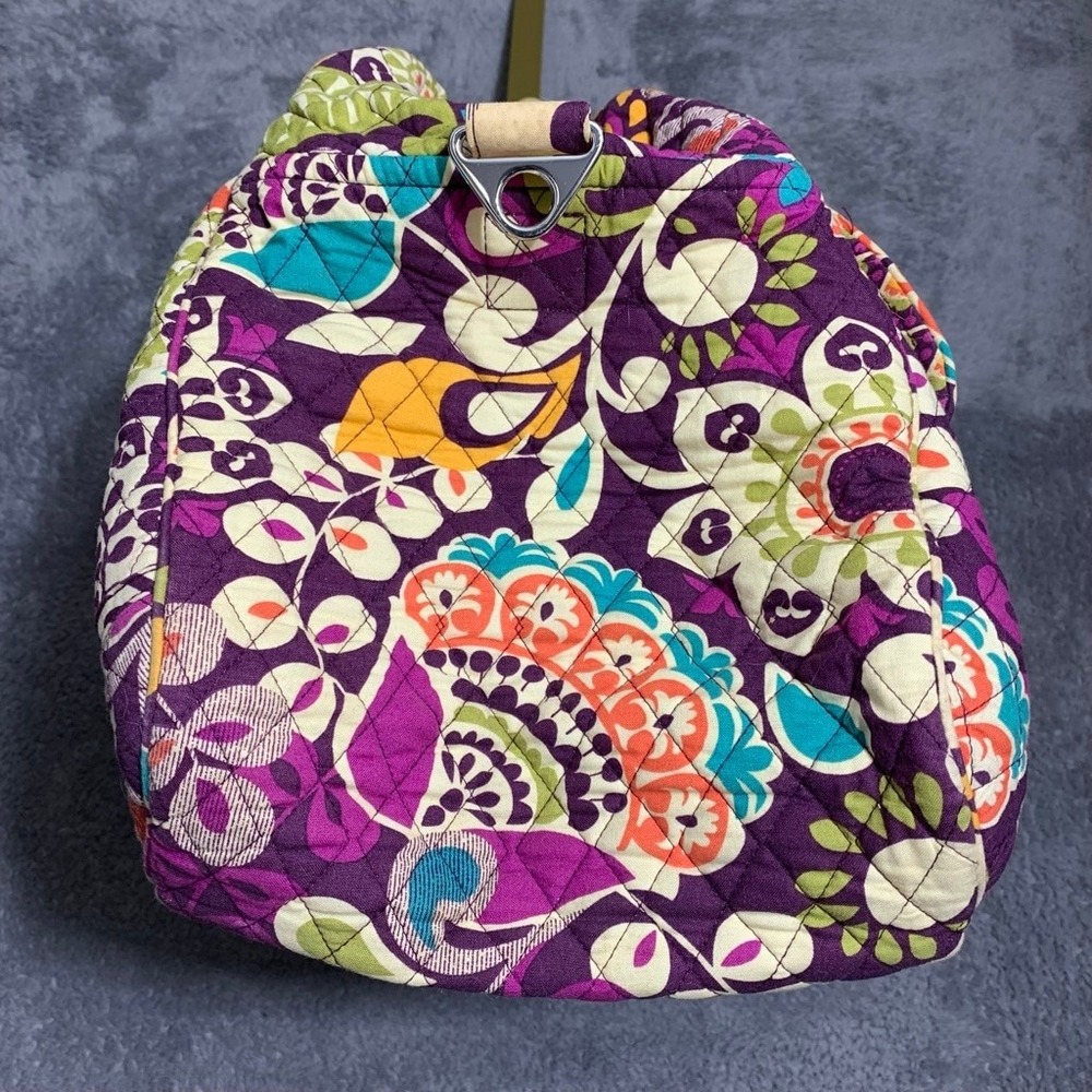Vera Bradley Large Duffel Bag Women Large Purple Plum Crazy Quilted Paisley Trav - Picture 16 of 16
